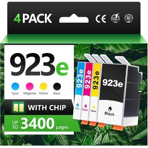 923XL 923e High Yields Ink Cartridges Combo Pack with Chip - Replacement for HP Ink 923 - Use for OfficeJet Pro 8120 8123 8130 8133 8135e 8138e 8139e 8122e Printer - 4 Pack Black Cyan Magenta Yellow