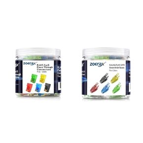 100-Pack RJ45 Cat6 Pass Through Connector and 100 Pack RJ45 Strain Relief Boot