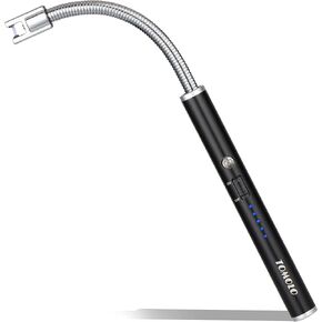 Candle Lighter Grill Electric Arc Lighter with Flexible Neck, LED Battery Display Safety Switch for Candle Camping Cooking BBQs Fireworks (Black)
