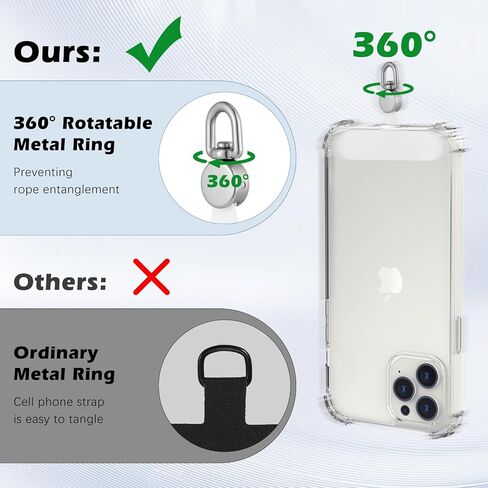 MoKo 2 Pack Phone Tether Tab, Rotatable 360° Phone Lanyard Patch, Polyester Phone Strap Replacement Part with Metal Frosted Ring, Universal Phone Strap Tabs for Most Full Coverage Phone Cases, Black in Saudi Arabia