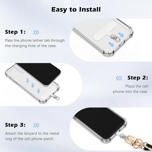 MoKo 2 Pack Phone Tether Tab, Rotatable 360° Phone Lanyard Patch, Polyester Phone Strap Replacement Part with Metal Frosted Ring, Universal Phone Strap Tabs for Most Full Coverage Phone Cases, Black in Saudi Arabia