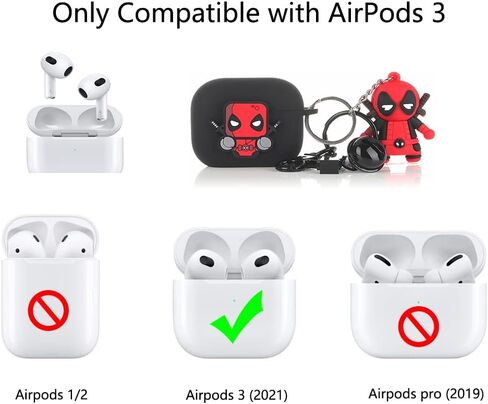 Case for AirPods 3rd Generation Earbuds with Doll Lanyard Carabiner, Silicone Cute Cover Protective Shockproof with Multiple Cartoon Styles of Design for AirPods 3 in Kuwait