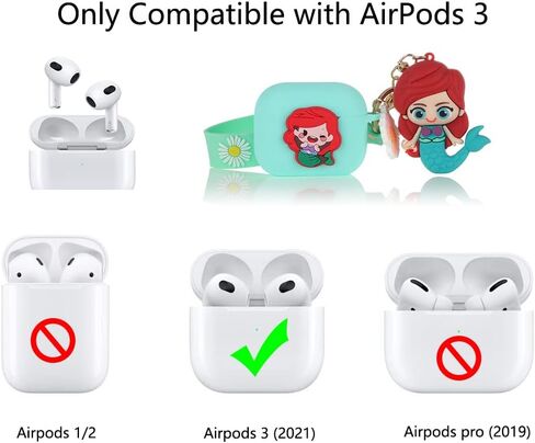 Case for AirPods 3rd Generation Earbuds with Doll Lanyard Carabiner, Silicone Cute Cover Protective Shockproof with Multiple Cartoon Styles of Design for AirPods 3 in Kuwait