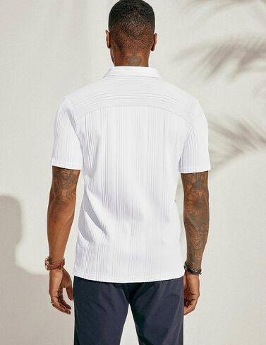 قميص رجالي من PJ PAUL JONES بأكمام قصيرة وأزرار للأسفل للشاطئ، قمصان صيفية كاجوال خالية من التجاعيد in Kuwait