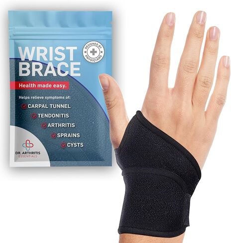 Dr. Arthritis Essentials Wrist Brace for Support & Pain Relief – Adjustable Wrist Wraps for Stability & Comfort – Ideal for Recovery, Work, Sports, and Everyday Use (Black Single) in Kuwait