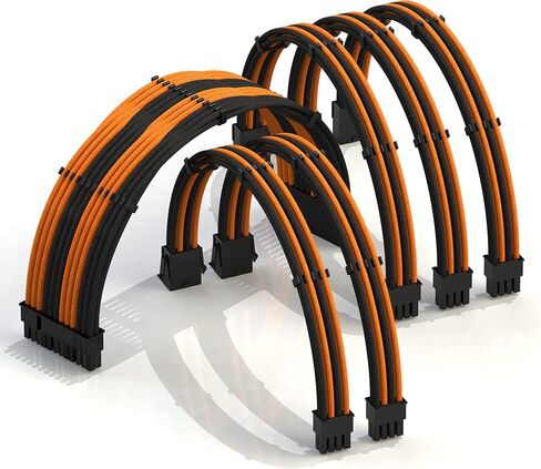 LINKUP - 30cm Super Soft and Flexible PSU Cable Extension Sleeved Custom Mod GPU PC Braided w/Comb Kit - Compatible with RTX3090┃1x24 P (20+4)┃2x8 P (4+4) CPU┃3x8 P (6+2) GPU Set┃300mm - BlackOrange in Kuwait