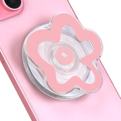Clear Phone Grip with Expanding Kickstand, Cute Flower Design Collapsible Cell Phone Stand Holder Compatible with Kindle, Smartphone Tablet Cell Phone Accessory (Adhesive Type, White) in Saudi Arabia