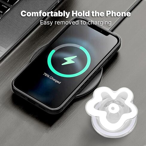 Clear Phone Grip with Expanding Kickstand, Cute Flower Design Collapsible Cell Phone Stand Holder Compatible with Kindle, Smartphone Tablet Cell Phone Accessory (Adhesive Type, White) in Saudi Arabia