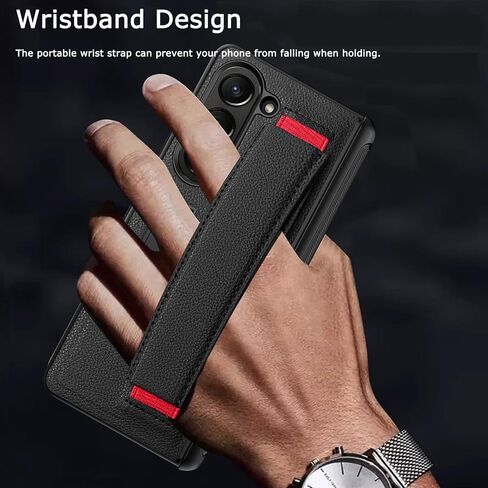NINKI for Samsung Galaxy Z Fold 5 5G Case with Screen Protector,Hinge Protection Cover for Fold 5 with Magnetic Kickstand and Wrist Strap Wireless Charging Leather Case for Z Fold 5 Black Red in Saudi Arabia