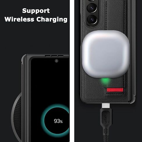 NINKI for Samsung Galaxy Z Fold 5 5G Case with Screen Protector,Hinge Protection Cover for Fold 5 with Magnetic Kickstand and Wrist Strap Wireless Charging Leather Case for Z Fold 5 Black Red in Saudi Arabia