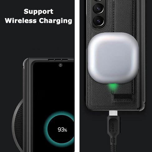 Ninki for Samsung Galaxy Z Fold 5g 5g مع واقي الشاشة ، وغطاء حماية المفصلات للطي 5 مع Kickstand المغناطيسي وحزام الشحن اللاسلكي للمعصم من أجل Z Fold 5 Black Red in Kuwait