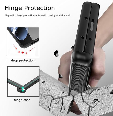 Ninki for Samsung Galaxy Z Fold 5g 5g مع واقي الشاشة ، وغطاء حماية المفصلات للطي 5 مع Kickstand المغناطيسي وحزام الشحن اللاسلكي للمعصم من أجل Z Fold 5 Black Red in Kuwait