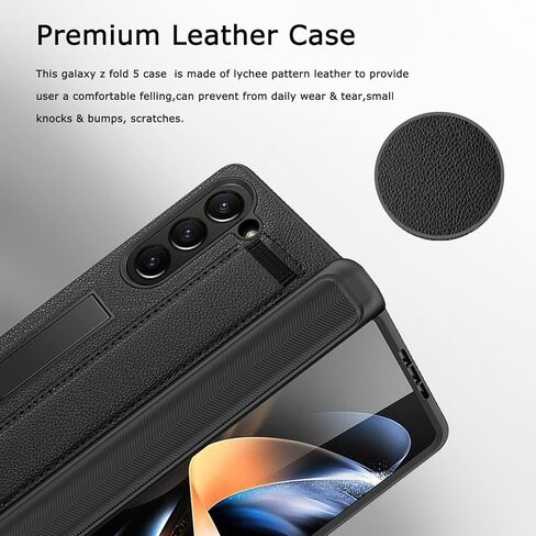 Ninki for Samsung Galaxy Z Fold 5g 5g مع واقي الشاشة ، وغطاء حماية المفصلات للطي 5 مع Kickstand المغناطيسي وحزام الشحن اللاسلكي للمعصم من أجل Z Fold 5 Black Red in Kuwait