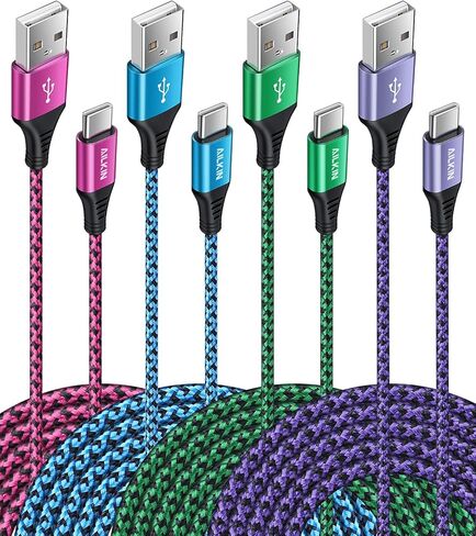كابلات Micro USB [4 عبوات/6 أقدام] AILKIN Android USB 2.0A ذكر إلى سلك شاحن Micro B، سلك بيانات سريع الشحن من النايلون الملون المضفر لكابل Powerline لهاتف Samsung Galaxy S7 S6 J7 J3 J8 A01 Kindle Fire in Saudi Arabia
