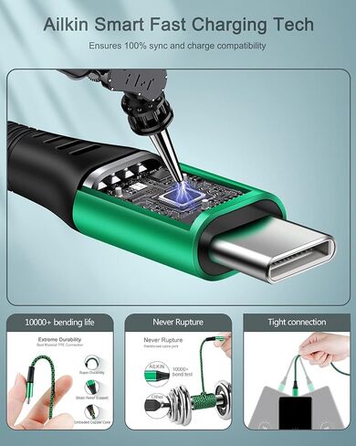 كابلات Micro USB [4 عبوات/6 أقدام] AILKIN Android USB 2.0A ذكر إلى سلك شاحن Micro B، سلك بيانات سريع الشحن من النايلون الملون المضفر لكابل Powerline لهاتف Samsung Galaxy S7 S6 J7 J3 J8 A01 Kindle Fire in Saudi Arabia