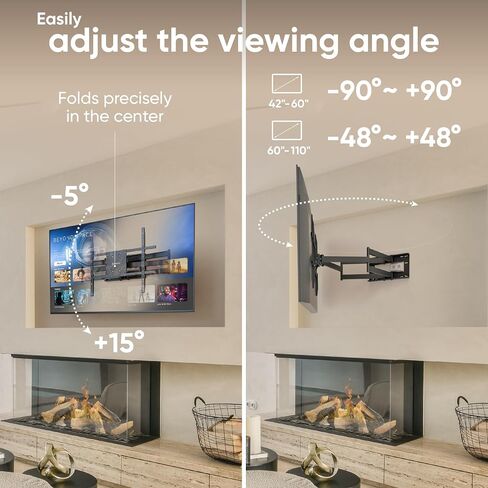 ONKRON Full Motion TV Wall Mount 42-110", 220 lbs, max VESA 800x600, Black | Heavy duty TV mount, extra long 40.5" extension arm, swivel, tilt, rotation; for home theater, office, retail & signage in Kuwait