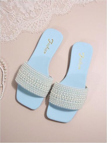 Verdusa Women's Pearls Slide Sandals Open Toe Slip On Summer Sandals in Saudi Arabia