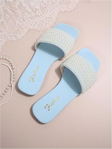 Verdusa Women's Pearls Slide Sandals Open Toe Slip On Summer Sandals in Saudi Arabia