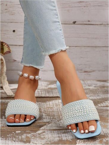 Verdusa Women's Pearls Slide Sandals Open Toe Slip On Summer Sandals in Saudi Arabia