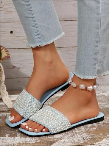 Verdusa Women's Pearls Slide Sandals Open Toe Slip On Summer Sandals in Saudi Arabia