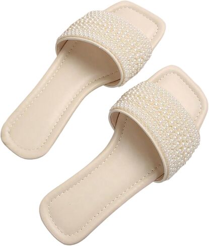 Verdusa Women's Pearls Slide Sandals Open Toe Slip On Summer Sandals in Saudi Arabia