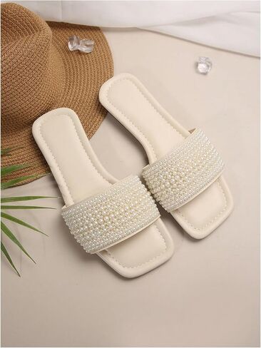 Verdusa Women's Pearls Slide Sandals Open Toe Slip On Summer Sandals in Saudi Arabia