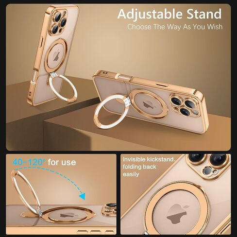 GUAGUA for iPhone 16 Pro Max Case with Stand, Magnetic Clear Cases Plating Edge Invisible Ring Holder Slim Shockproof Protective Kickstand Phone Case for iPhone 16 Pro Max 6.9'', Desert Titanium Gold in Kuwait