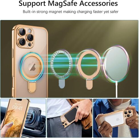 GUAGUA for iPhone 16 Pro Max Case with Stand, Magnetic Clear Cases Plating Edge Invisible Ring Holder Slim Shockproof Protective Kickstand Phone Case for iPhone 16 Pro Max 6.9'', Desert Titanium Gold in Kuwait