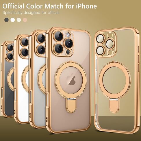GUAGUA for iPhone 16 Pro Max Case with Stand, Magnetic Clear Cases Plating Edge Invisible Ring Holder Slim Shockproof Protective Kickstand Phone Case for iPhone 16 Pro Max 6.9'', Desert Titanium Gold in Kuwait