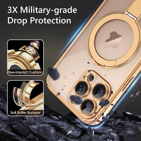 GUAGUA for iPhone 16 Pro Max Case with Stand, Magnetic Clear Cases Plating Edge Invisible Ring Holder Slim Shockproof Protective Kickstand Phone Case for iPhone 16 Pro Max 6.9'', Desert Titanium Gold in Kuwait