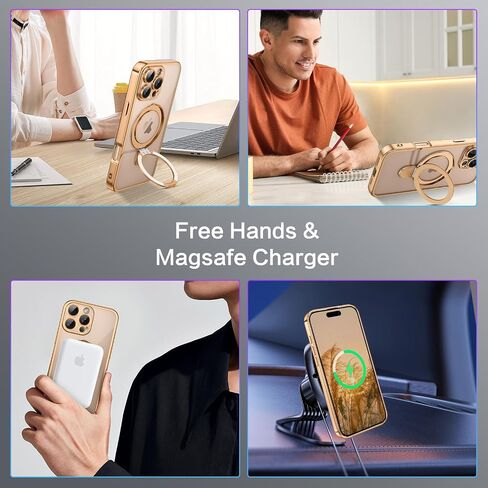 GUAGUA for iPhone 16 Pro Max Case with Stand, Magnetic Clear Cases Plating Edge Invisible Ring Holder Slim Shockproof Protective Kickstand Phone Case for iPhone 16 Pro Max 6.9'', Desert Titanium Gold in Kuwait