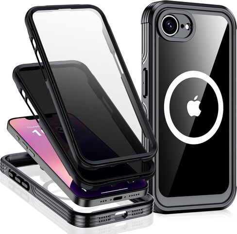 بالنسبة لحالة iPhone 16E ، واقي شاشة زجاجي مضمّن 9H + واقي شاشة الخصوصية ، [حماية الصف العسكري] علبة الهاتف المغناطيسي المضاد للتجسس لـ iPhone 16e ، Black in Saudi Arabia
