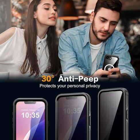 بالنسبة لحالة iPhone 16E ، واقي شاشة زجاجي مضمّن 9H + واقي شاشة الخصوصية ، [حماية الصف العسكري] علبة الهاتف المغناطيسي المضاد للتجسس لـ iPhone 16e ، Black in Saudi Arabia