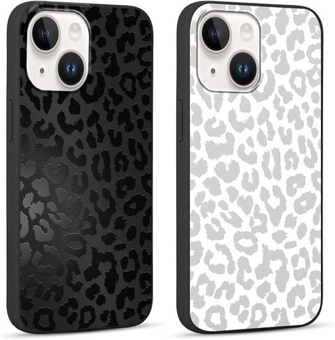 2 Pack Cute Cheetah Print for Apple iPhone 13/14 6.1" Phone Case,Luxury Leopard Pattern Design Cases Soft Silicone Slim TPU Shockproof Protective Bumper Cover for Women Girls-Black & White in Saudi Arabia
