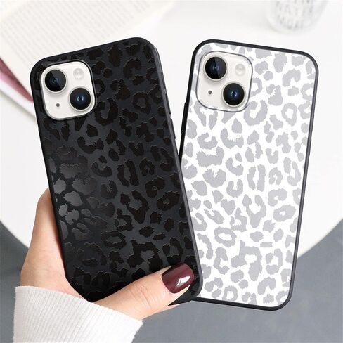 2 Pack Cute Cheetah Print for Apple iPhone 13/14 6.1" Phone Case,Luxury Leopard Pattern Design Cases Soft Silicone Slim TPU Shockproof Protective Bumper Cover for Women Girls-Black & White in Saudi Arabia