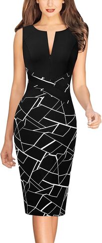 VFSHOW Womens Wear to Work Fitted Sleeveless Front Zipper Pencil Sheath Dress Business Party Office Colorblock Crisscross Waist Flattering Bodycon Dress (Hot Pink, XXX-Large) 10720 BLK 3XL in Kuwait