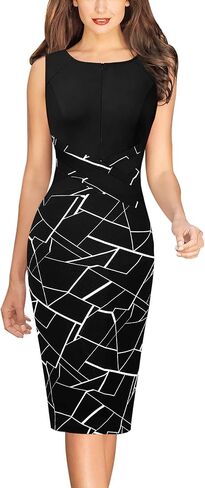VFSHOW Womens Wear to Work Fitted Sleeveless Front Zipper Pencil Sheath Dress Business Party Office Colorblock Crisscross Waist Flattering Bodycon Dress (Hot Pink, XXX-Large) 10720 BLK 3XL in Kuwait