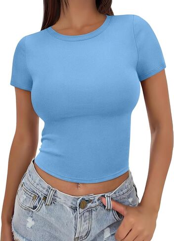 SAMPEEL Crop Tops for Women Summer Trendy Tight Tshirts 2024 Slim Fit in Kuwait