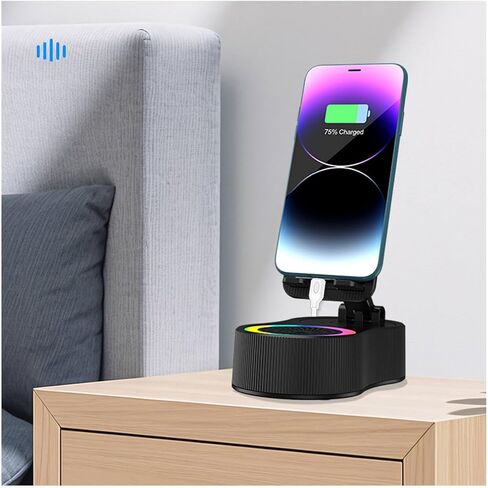 Birthday Gifts for Men Women Her Him Cell Phone Stand with Wireless Bluetooth Speaker and Charger and Colorful Ambient Light HD Surround Sound with Phones Tablets Cool Gadget for Men (White) in Saudi Arabia