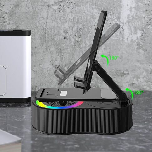 Birthday Gifts for Men Women Her Him Cell Phone Stand with Wireless Bluetooth Speaker and Charger and Colorful Ambient Light HD Surround Sound with Phones Tablets Cool Gadget for Men (White) in Saudi Arabia