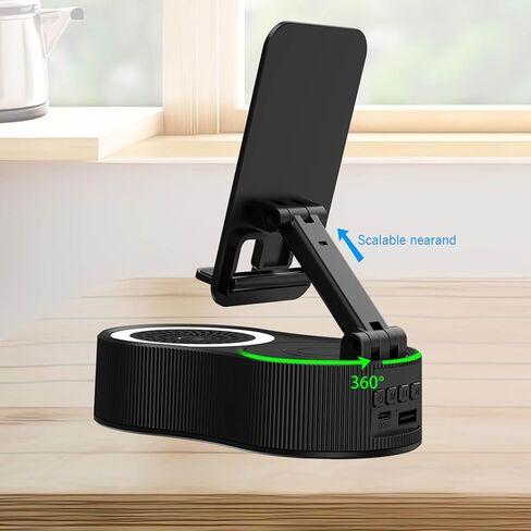 Birthday Gifts for Men Women Her Him Cell Phone Stand with Wireless Bluetooth Speaker and Charger and Colorful Ambient Light HD Surround Sound with Phones Tablets Cool Gadget for Men (White) in Saudi Arabia