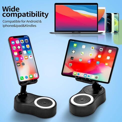Birthday Gifts for Men Women Her Him Cell Phone Stand with Wireless Bluetooth Speaker and Charger and Colorful Ambient Light HD Surround Sound with Phones Tablets Cool Gadget for Men (White) in Saudi Arabia