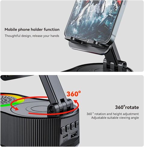 Birthday Gifts for Men Women Her Him Cell Phone Stand with Wireless Bluetooth Speaker and Charger and Colorful Ambient Light HD Surround Sound with Phones Tablets Cool Gadget for Men (White) in Saudi Arabia