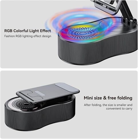 Birthday Gifts for Men Women Her Him Cell Phone Stand with Wireless Bluetooth Speaker and Charger and Colorful Ambient Light HD Surround Sound with Phones Tablets Cool Gadget for Men (White) in Saudi Arabia