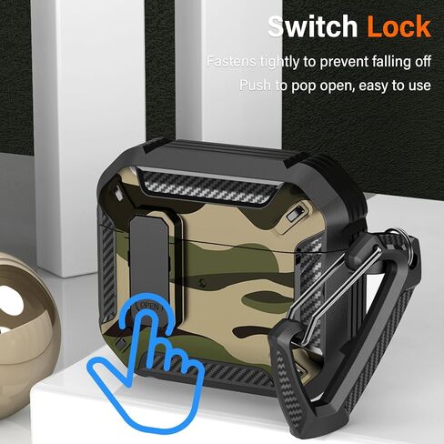 CCSmall for AirPods 4th Case Camouflage with Carabiner Keychain, Full Body Shockproof Drop Protection Cover with Secure Lock Case for AirPods 4 Generation,Camo Green in Saudi Arabia