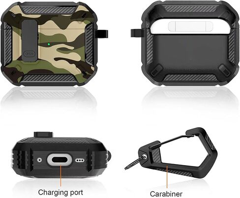 CCSmall for AirPods 4th Case Camouflage with Carabiner Keychain, Full Body Shockproof Drop Protection Cover with Secure Lock Case for AirPods 4 Generation,Camo Green in Saudi Arabia