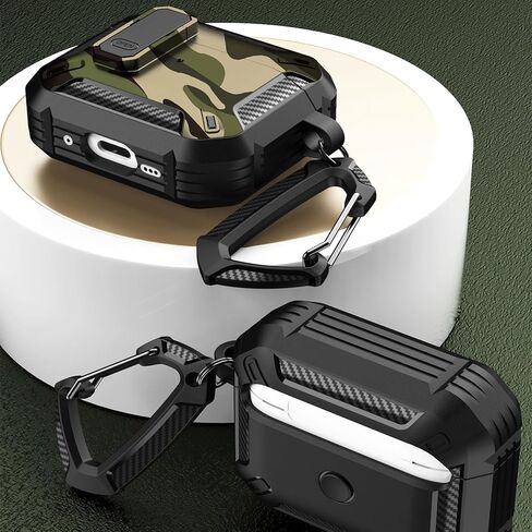 CCSmall for AirPods 4th Case Camouflage with Carabiner Keychain, Full Body Shockproof Drop Protection Cover with Secure Lock Case for AirPods 4 Generation,Camo Green in Saudi Arabia