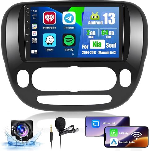 Android 13 Car Stereo for Kia Soul 2014 2015 2016 2017 Wireless Carroid Android Auto ، 2+64GB ، 9 بوصة تعمل بالقطار Radio GPS WiFi SWC AHD Camera in Saudi Arabia