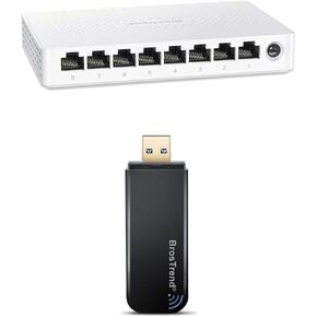 BrosTrend 8 Port 2.5G Network Switch, Unmanaged Ethernet Switch Multi-Gigabit + 1200Mbps USB WiFi Network Adapter for Laptop