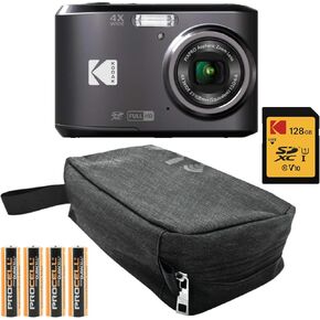 Kodak PIXPRO FZ45 Friendly Zoom Digital Camera (Black) Bundle with Folding Storage Travel Case, 128GB SD Class 10 UHS-I U1 V10 Full HD Memory Card, and Procell AA (4-Pack) (4 Items)